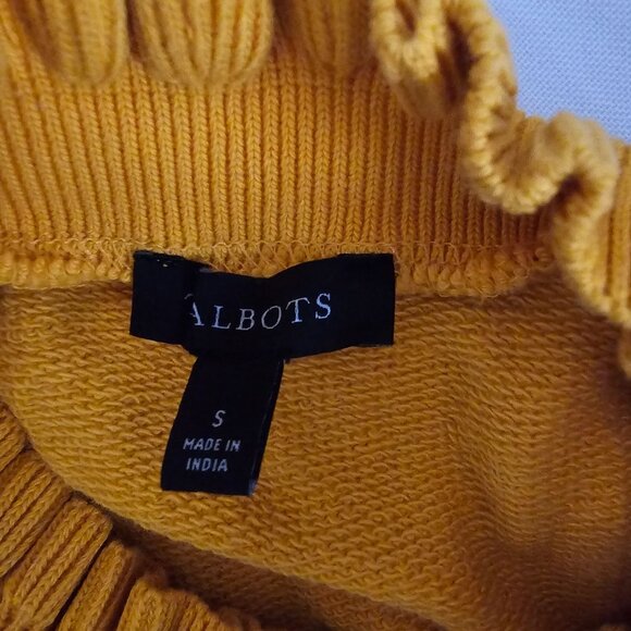 Talbots Mustard Yellow Ruffle Trim Raglan Sweatshirt Women's Size Small - Picture 4 of 10